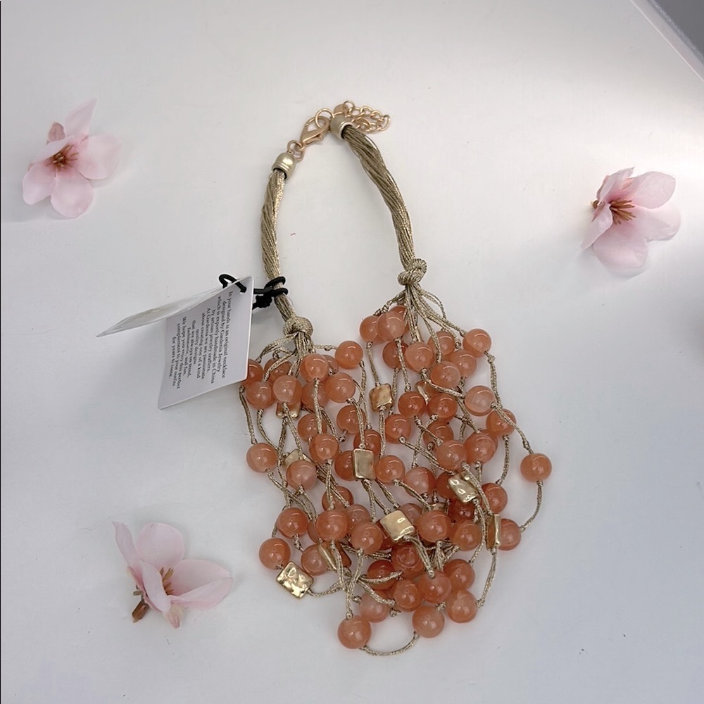 Pretty Gardenia Gold and Orange Crackle Beaded Multi Strand Necklace NWT! - Picture 12 of 13